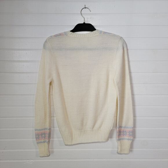 Offspring Wool Blend Sweater Academia V Neck Fair Isle Coquette Fairy VTG 70s - Picture 4 of 10